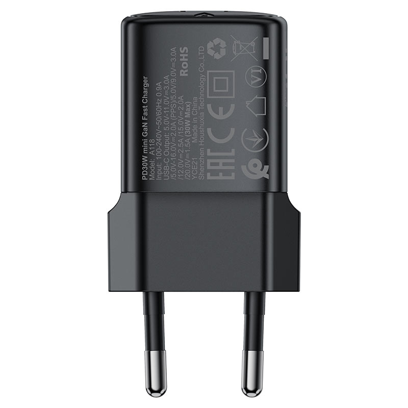 Incarcator Acefast (A118), USB-C, 30W, GaN, Negru