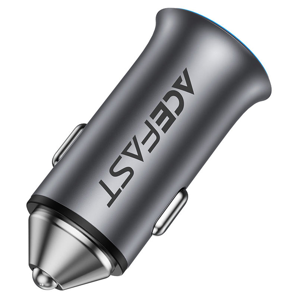 Acefast - Car Charger (B16) - Fast Charge, USB, Type-C, 95W, PD3.0, Ice-blue Ambient Light, Aluminium Alloy - Metal Gray