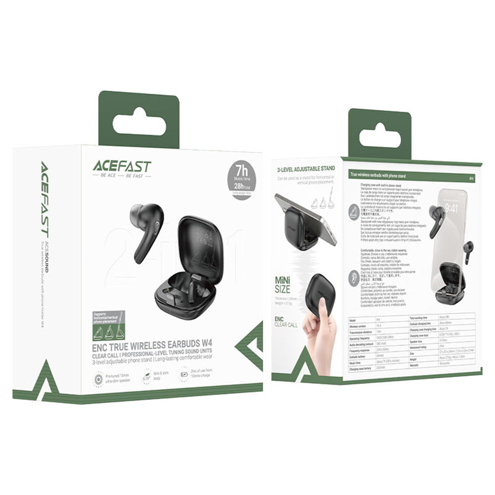 Acefast - Wireless Earbuds (W4) - In-ear TWS, BT v5.4, ENC Noise Cancelling, with Built-in Phone Stand, IPX4, 350mAh - B