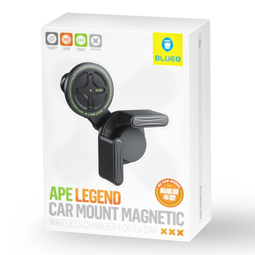 Blueo - Car Holder with Wireless Charging Ape Legend - for EV Car, Type-C, 15W, 360 Rotation - Black