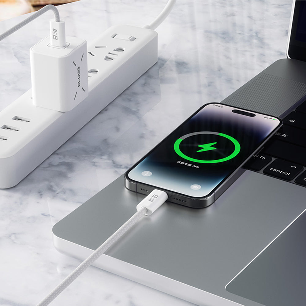 Blueo - Data Cable - Type-C to Lightning, Fast Charging, Braided, 1.2m - White