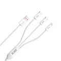 Blueo - 3in1 Data Cable - USB to 2x Type-C, Lightning, Fast Charging, Nylon Braided, 60W, 1.2m - White