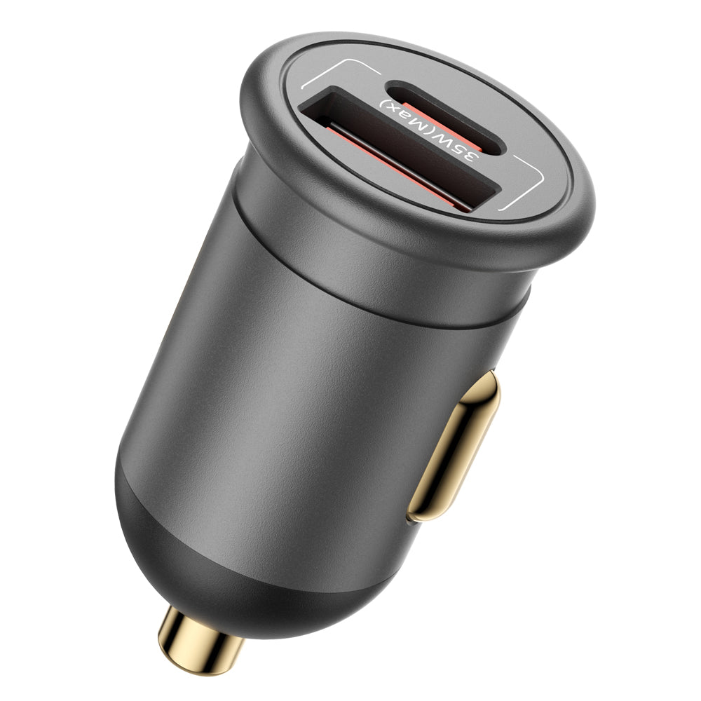 Blueo - Car Charger - USB, Type-C, 35W, with Built-in Protections, for 12V to 24V DC Socket, Matte Finish - Grey