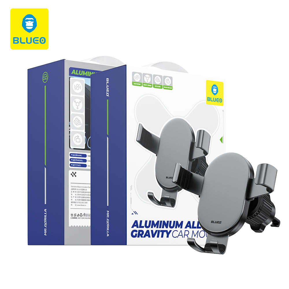Blueo - Car Holder Gravity - for Air Vent, Firm Clamping, Widely Applicable, Elegant Design, Aluminum Alloy - Black