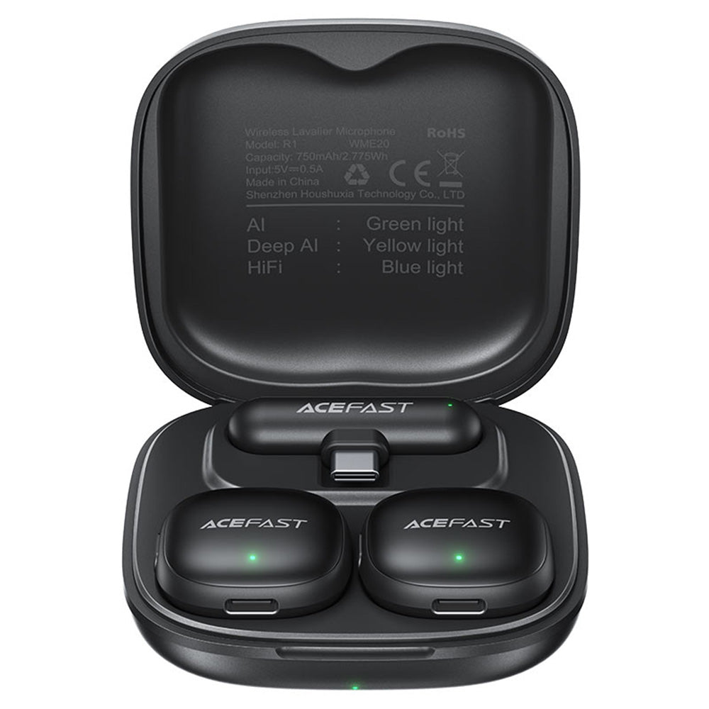Acefast - Wireless Lavalier Microphones (R1) - Type-C, 360° Pickup Range, Noise Reduction, 750mAh, Ultra-low Latency - B