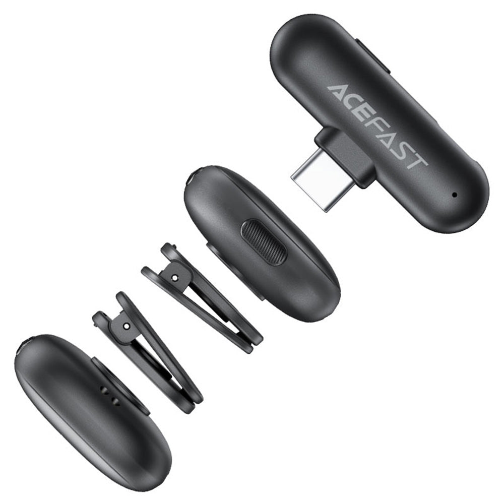 Acefast - Wireless Lavalier Microphones (R1) - Type-C, 360° Pickup Range, Noise Reduction, 750mAh, Ultra-low Latency - B