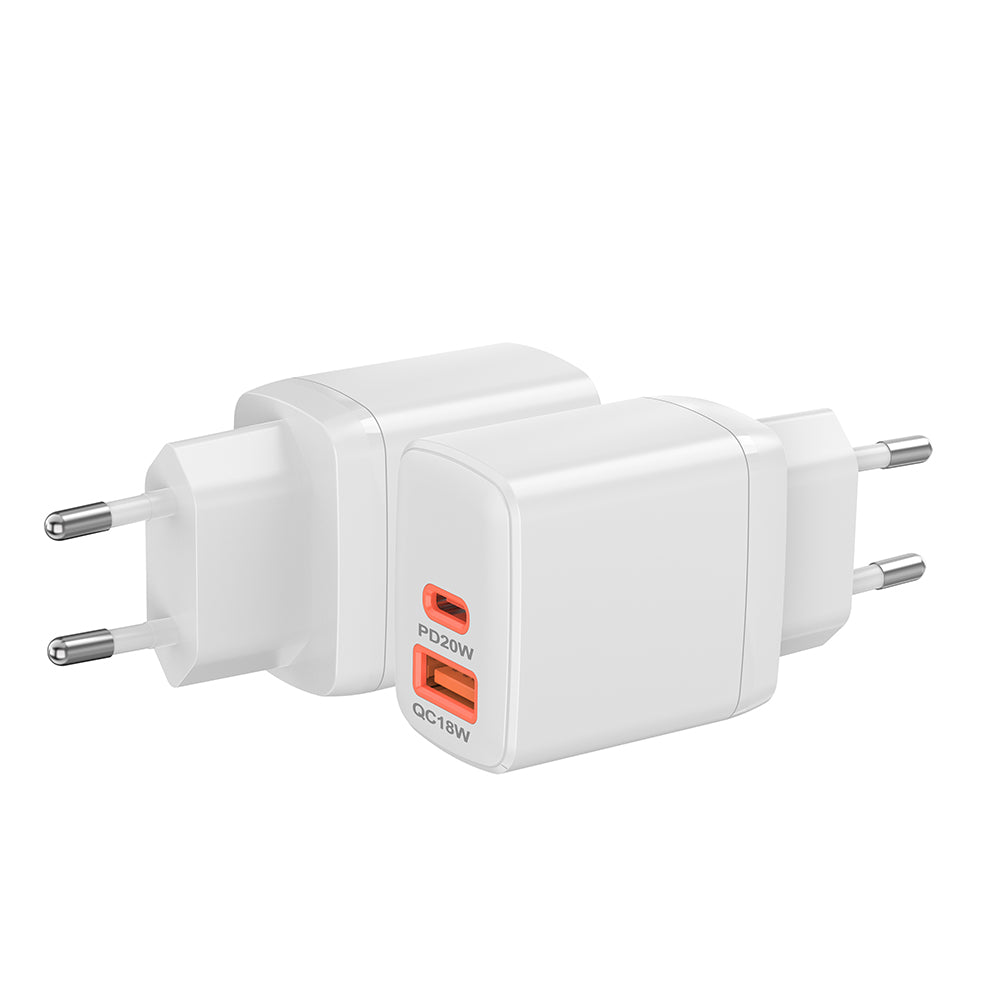 Techsuit - Wall Charger Duonix20W (CH2) - Type-C, USB, Dual Travel Charger 20W - White