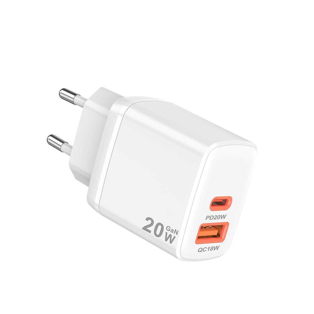Techsuit - Wall Charger Duonix20W (CH2) - Type-C, USB, Dual Travel Charger 20W - White