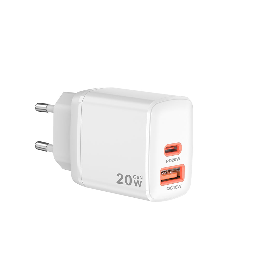 Techsuit - Wall Charger Duonix20W (CH2) - Type-C, USB, Dual Travel Charger 20W - White