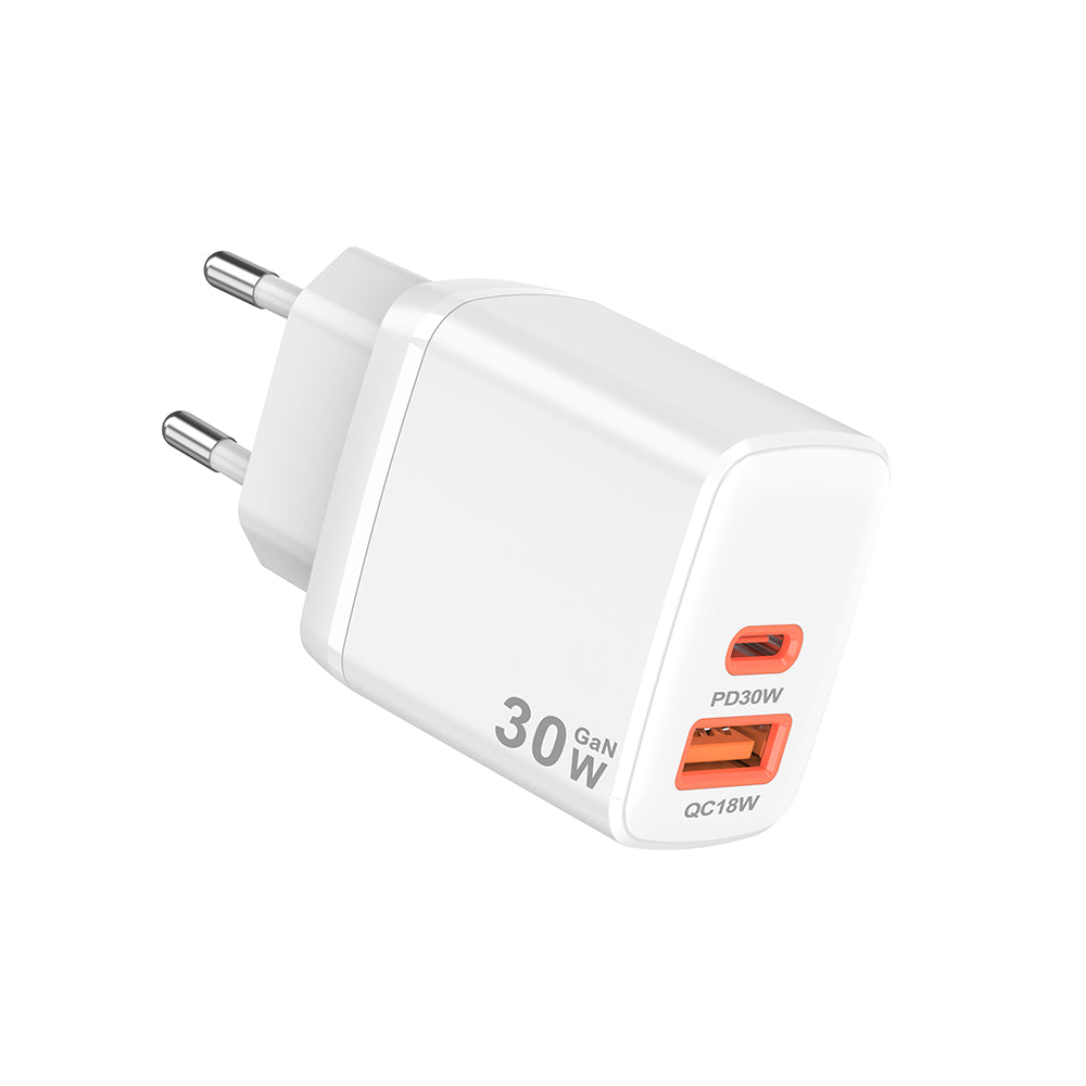 Techsuit - Wall Charger Duonix30W (CH1) - Type-C, USB, Dual Travel Charger 30W - White