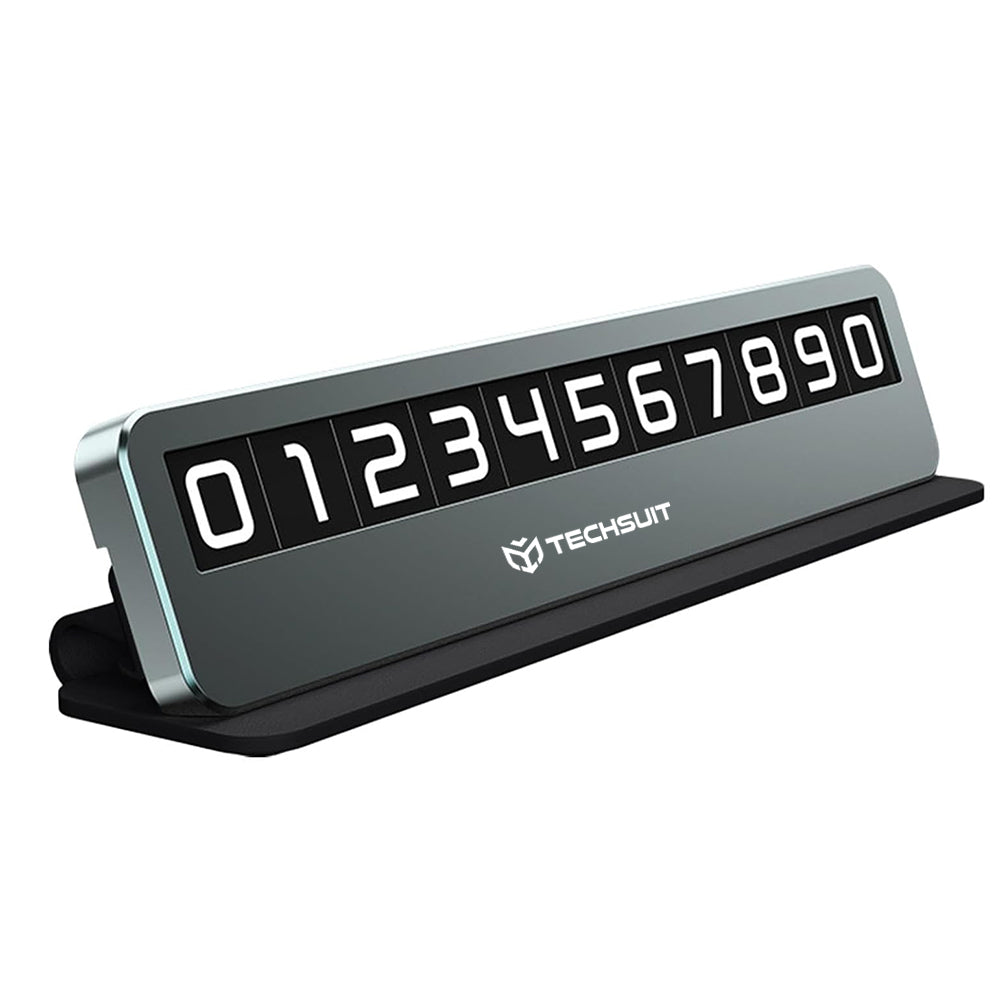 Techsuit - Premium Phone Number Plate DialCraft (SN1) - Parking Sign, Slim Design, Magnetic Numbers, with Adhesive - Bla