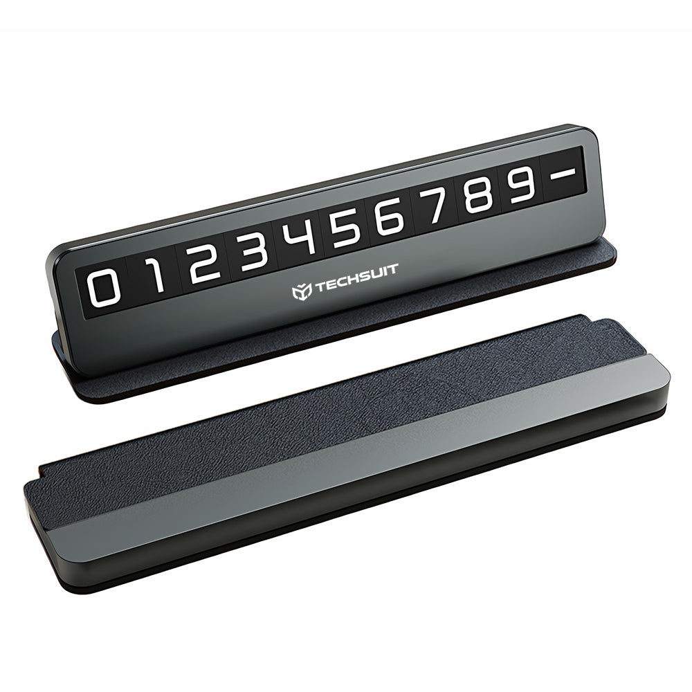 Techsuit - Premium Phone Number Plate DialCraft (SN1) - Parking Sign, Slim Design, Magnetic Numbers, with Adhesive - Bla