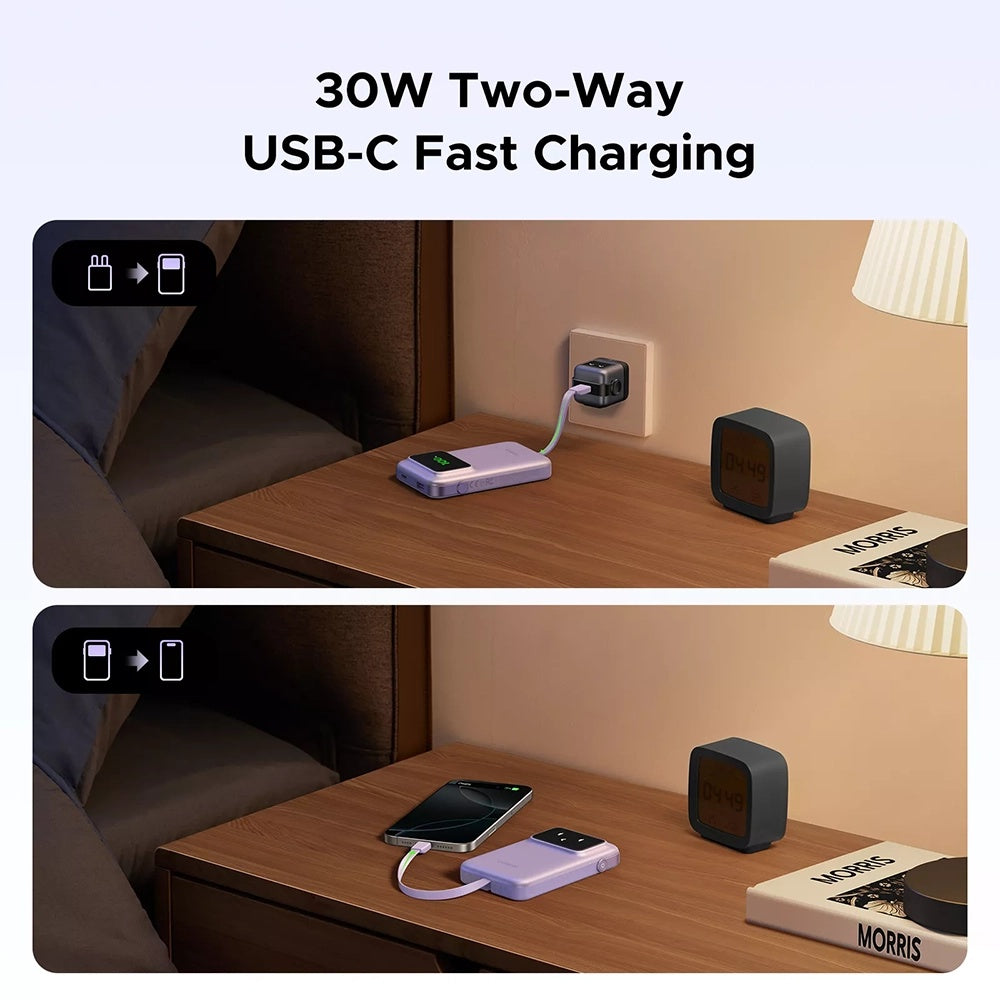 Ugreen - Power Bank PB511 (35604B) - USB, Type-C with Built-in Cable, 10000mAh, 30W - Purple