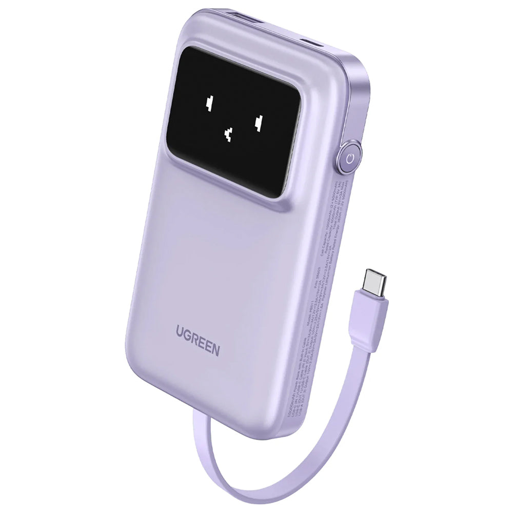 Ugreen - Power Bank PB511 (35604B) - USB, Type-C with Built-in Cable, 10000mAh, 30W - Purple