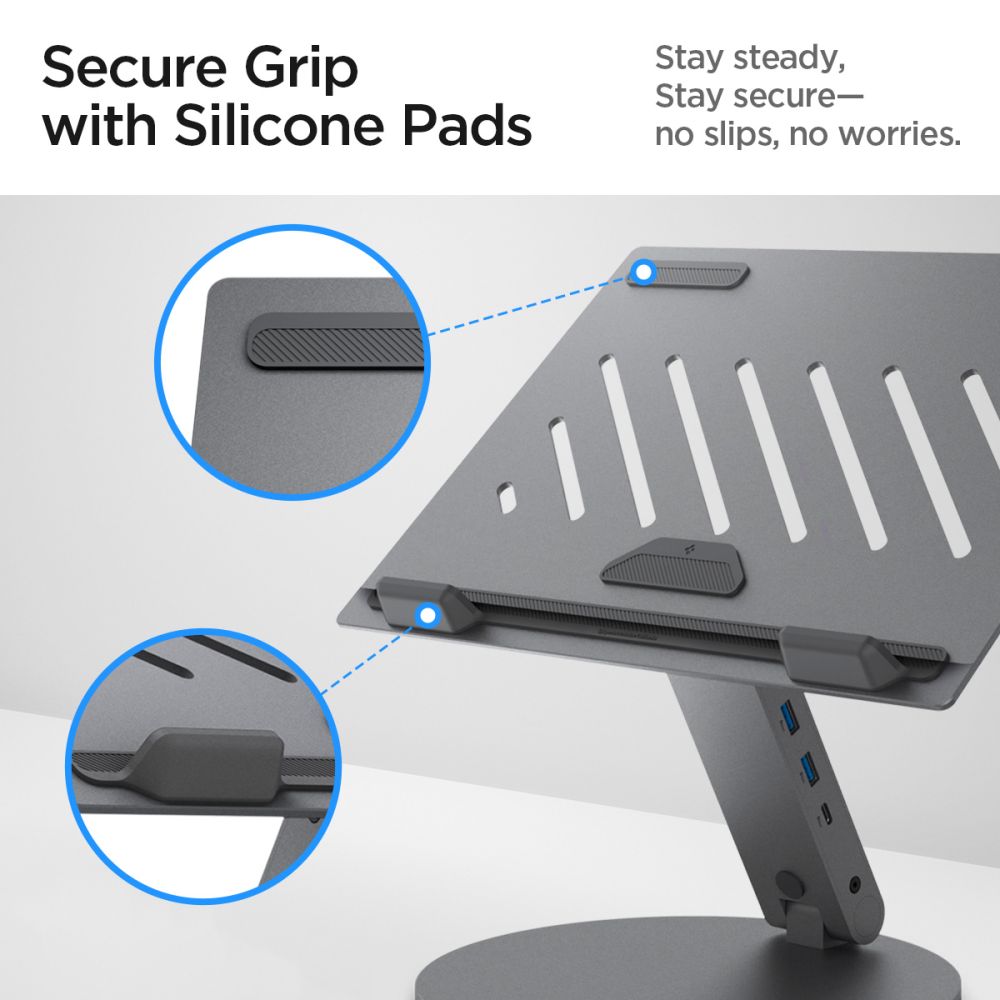 Spigen - Laptop Holder LD204H (AMP08885) - with Built-in Hub 2x USB, 3x Type-C, HDMI, 360° Rotation, Adjustable, Secure 