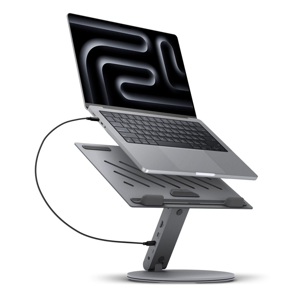 Spigen - Laptop Holder LD204H (AMP08885) - with Built-in Hub 2x USB, 3x Type-C, HDMI, 360° Rotation, Adjustable, Secure 