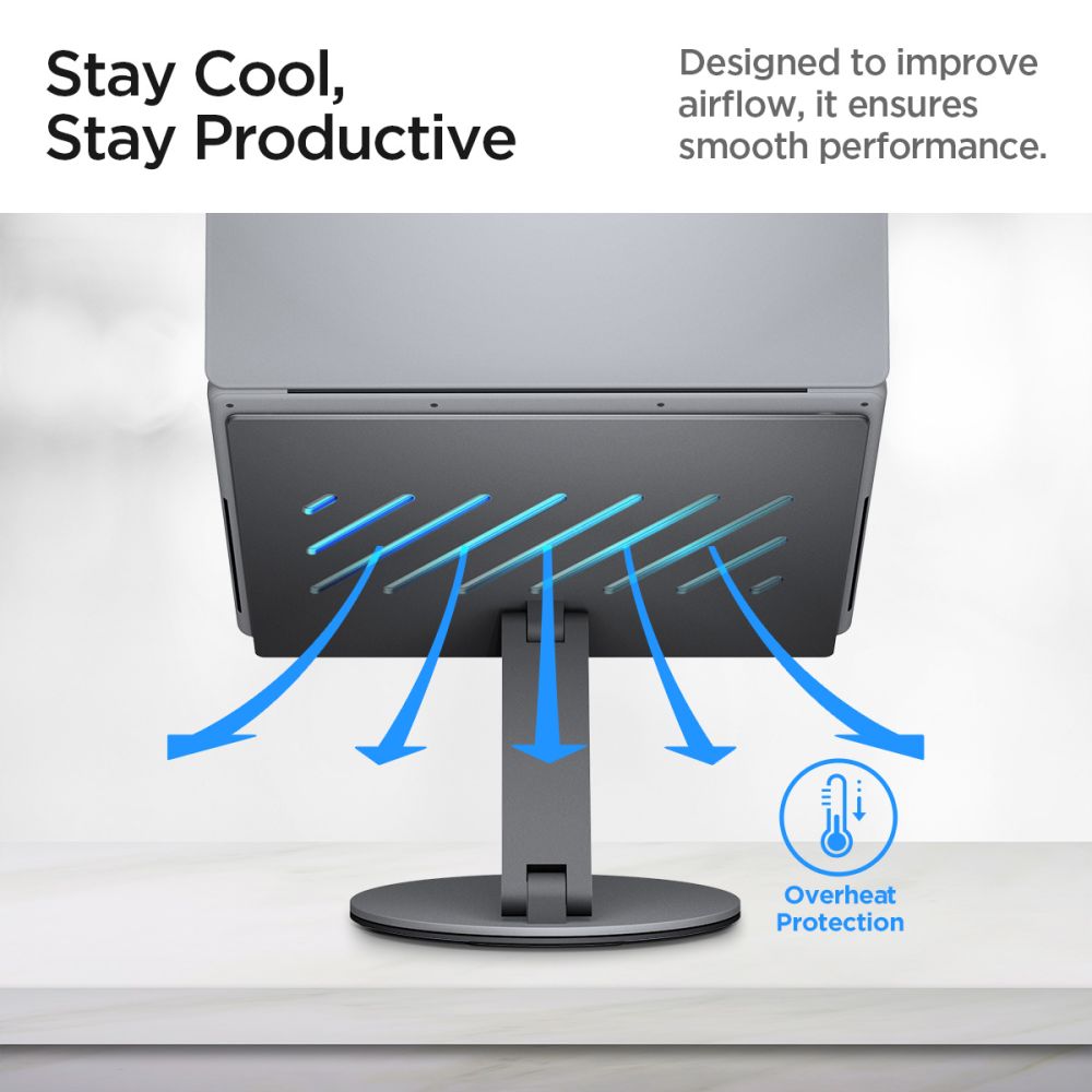 Spigen - Laptop Holder LD204H (AMP08885) - with Built-in Hub 2x USB, 3x Type-C, HDMI, 360° Rotation, Adjustable, Secure 