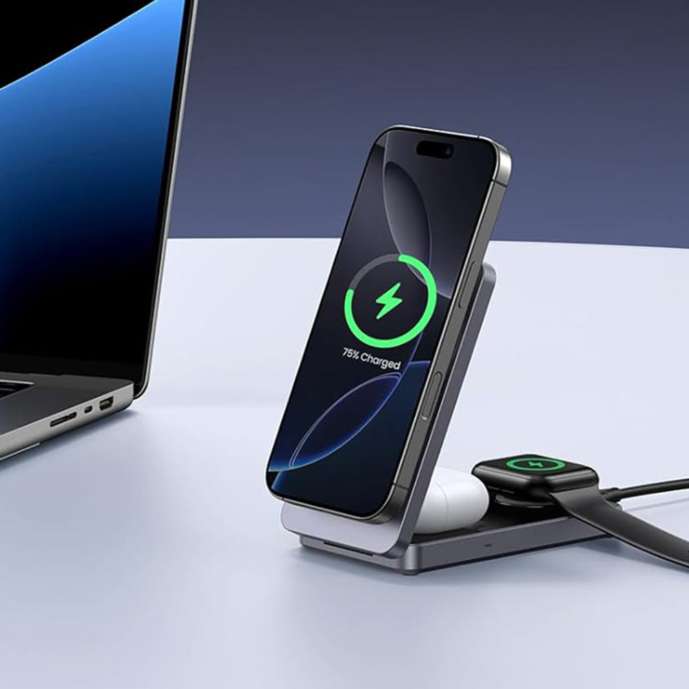 Ugreen - Wireless Charging Station W707 (45025) - with Wall Charger, for Apple Watch, iPhone, Airpods, Qi2, 25W - Gray