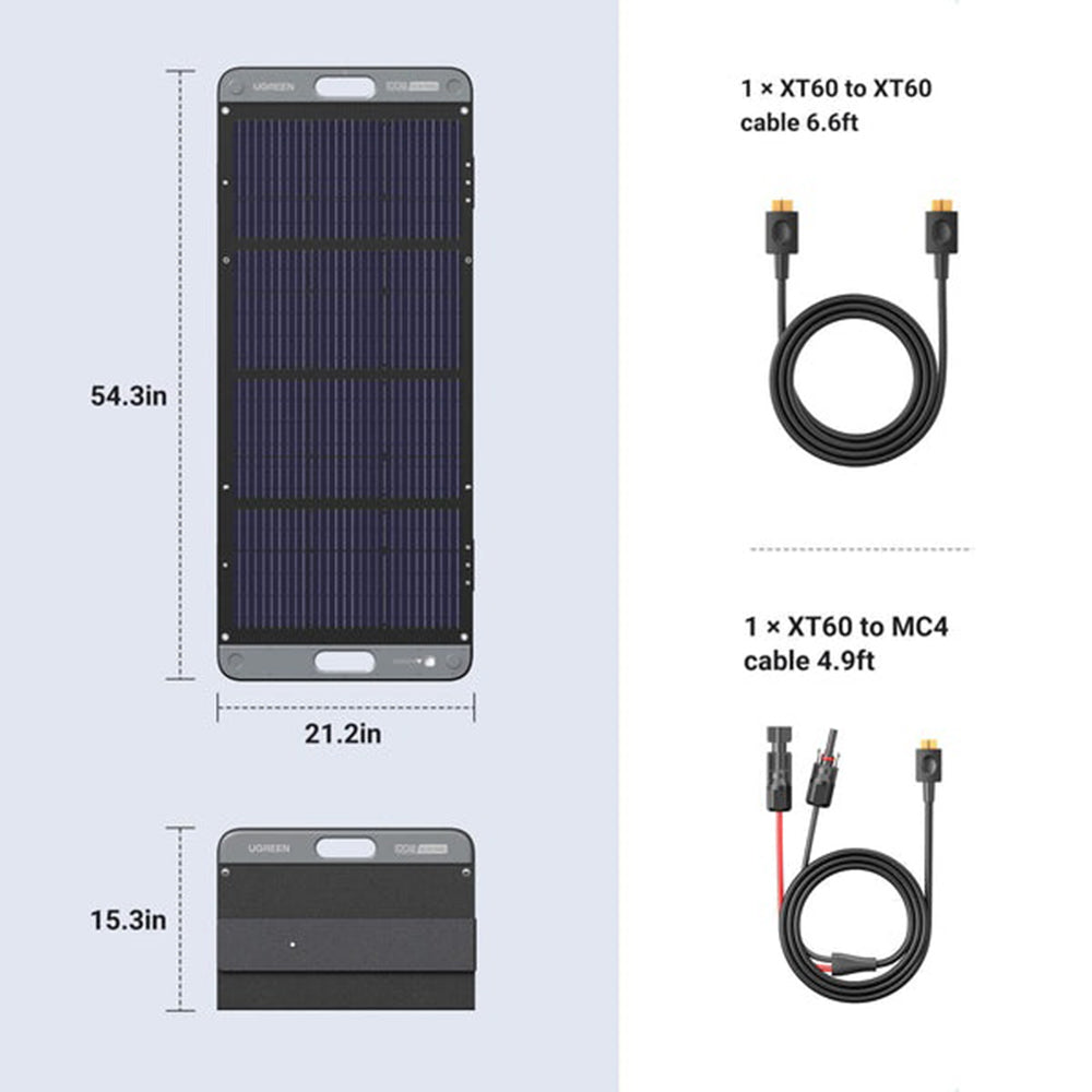 Ugreen - Solar Panel SC100 (15113) - Foldable, Adjustable, Daylight Meter Unit, 100W, 19V, Waterproof IP67, XT60 - Black