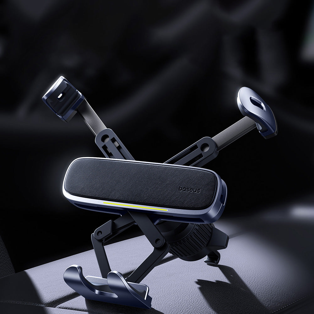 Baseus - Car Holder (C40483401813-00) - for Phone/Tablet, Leather Finish, Retractable Arms, Auto Clamping - Black Silver