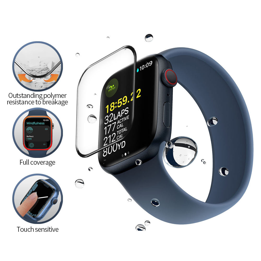Blueo - High Molecule Screen Protector with Dust Removal Locator - Apple Watch 7 / 8 (41mm) - Black