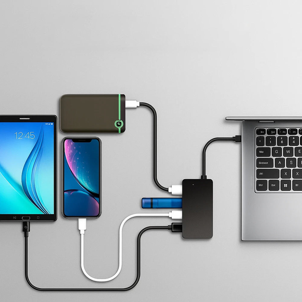 Techsuit - Docking Station QuantumNode 4 in 1 (H16) - USB-C to 4x USB 3.0, ABS - Black