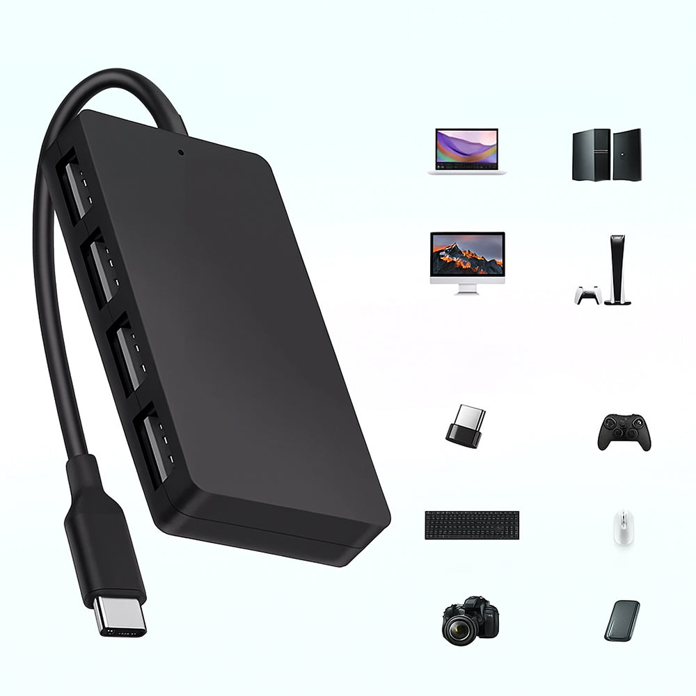 Techsuit - Docking Station QuantumNode 4 in 1 (H16) - USB-C to 4x USB 3.0, ABS - Black