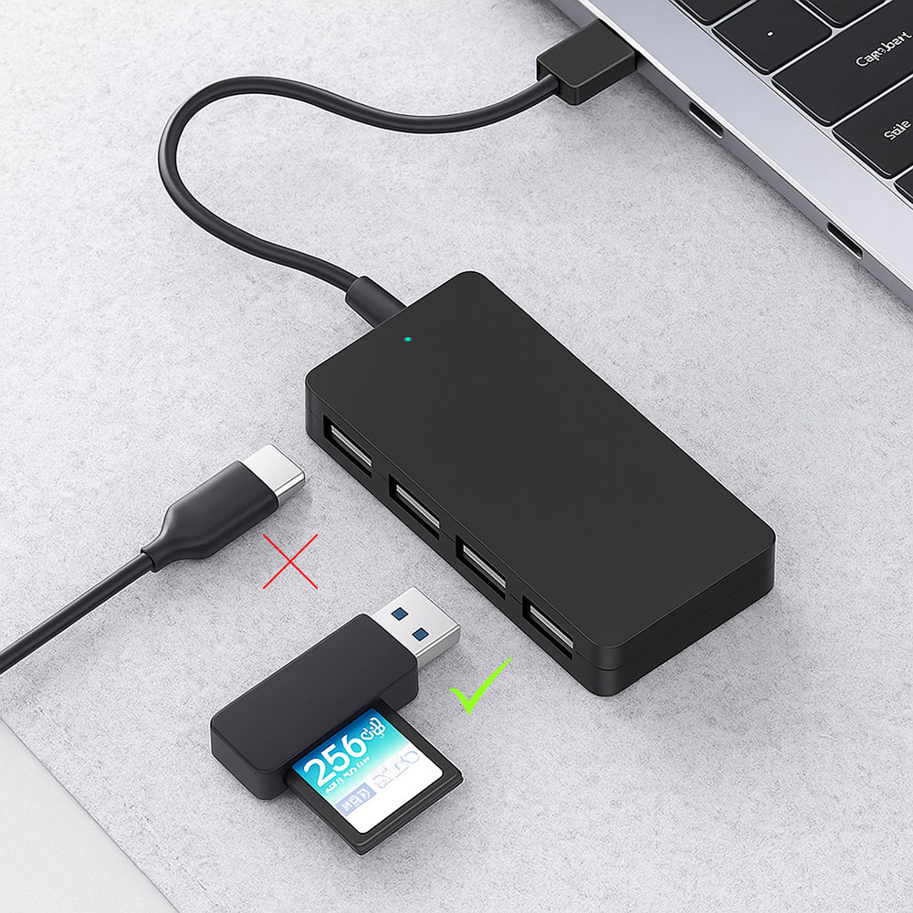 Techsuit - Docking Station QuantumNode 4 in 1 (H16) - USB-C to 4x USB 3.0, ABS - Black