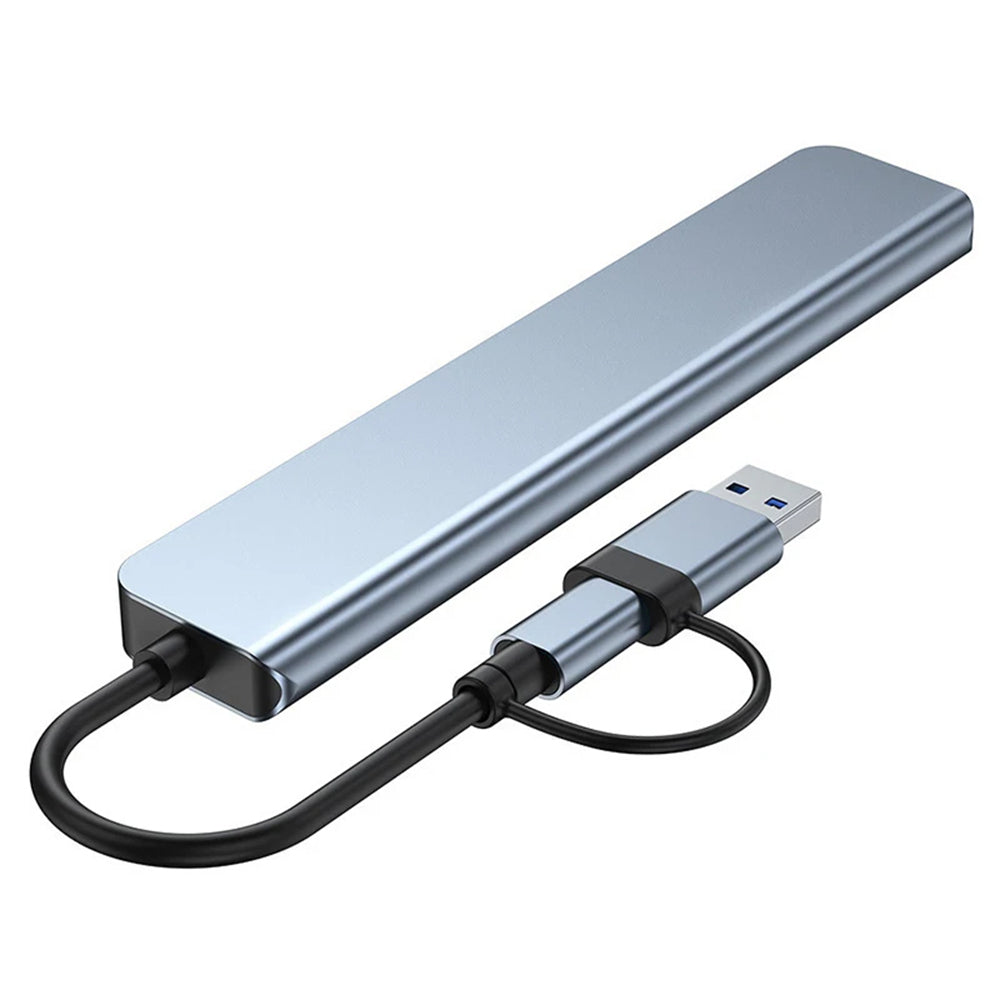 Techsuit - Docking Station DataBridge 8 in 1 (H9) - USB, Type-C to 4x USB, Type-C, 3.5mm Jack, TF/SD Card - Gray