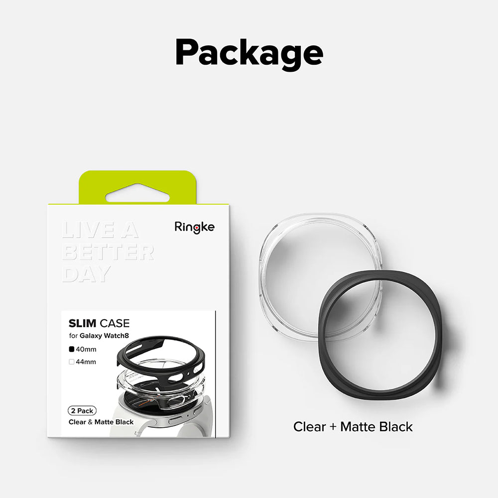 Ringke - (2 pack) Slim Case - Samsung Galaxy Watch8 40mm - Clear / Matte Black