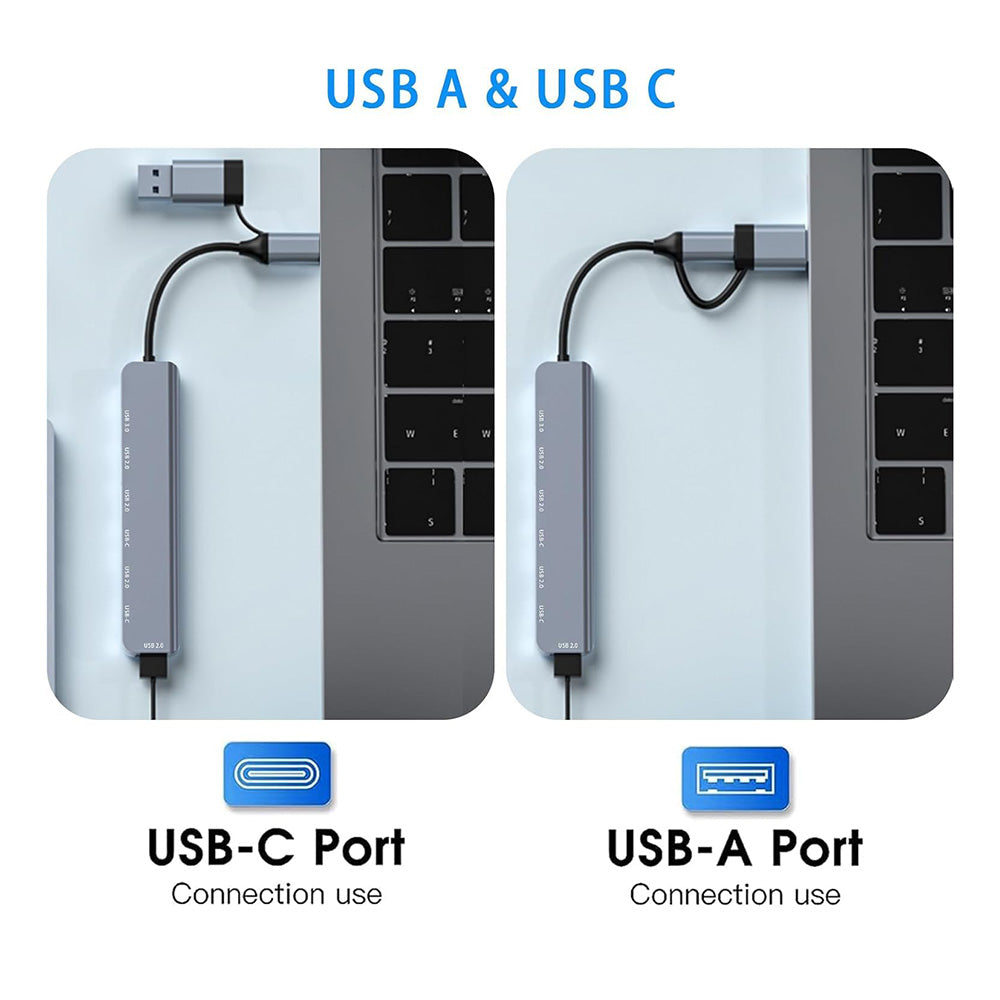 TechSuit Hub/Dock Techsuit Docking Station DataBridge 7 in 1 (H6), USB, Type-C to USB 3.0, 4x USB 2.0, 2x Type-C, Gri – 