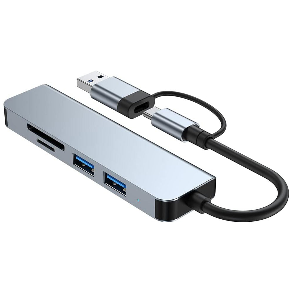 Techsuit - Docking Station DataBridge 5 in 1 (H7) - USB, Type-C to USB 3.0, 2x USB 2.0, SD/TF Card - Gray
