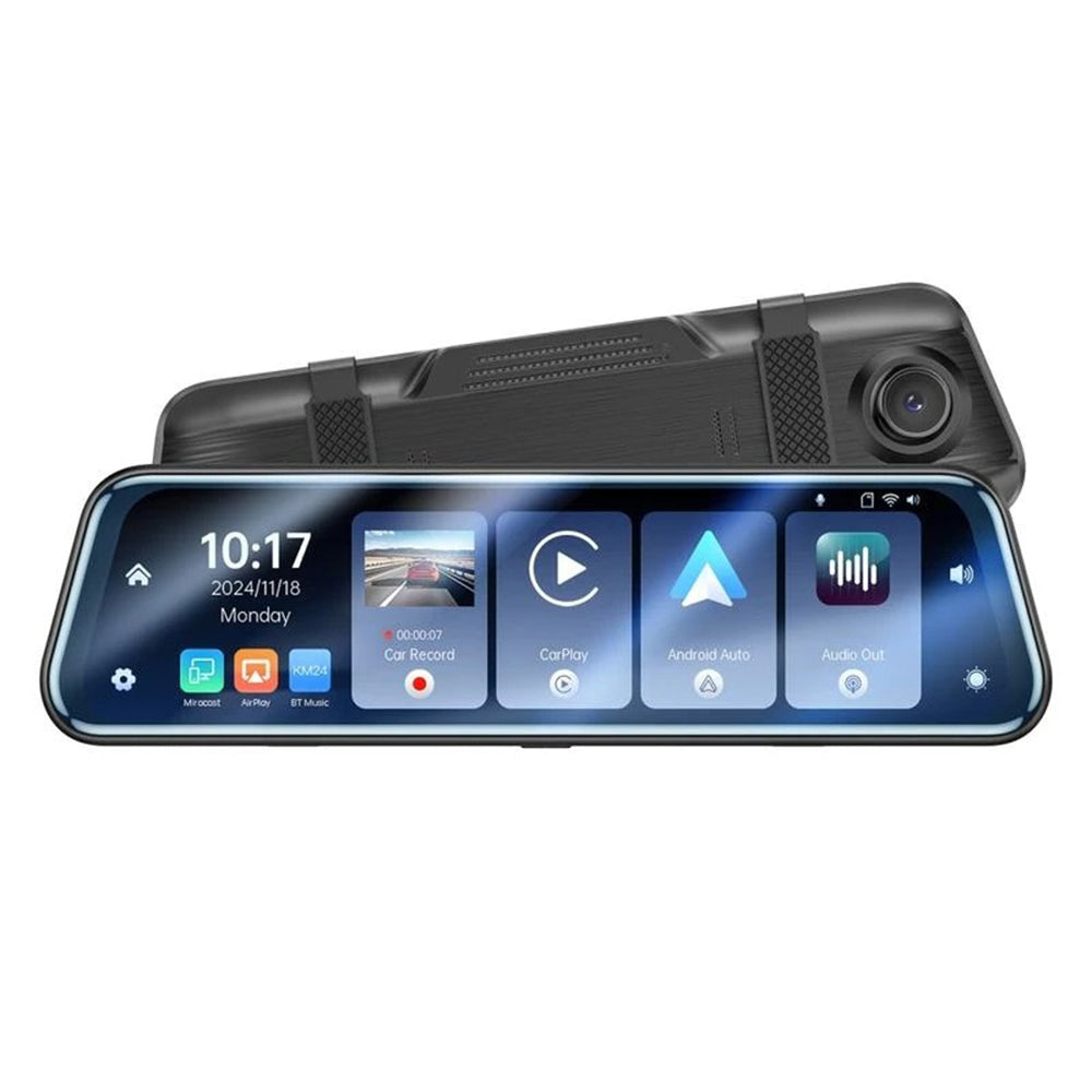 Yesido - Rearview Mirror with Dash Cam (KM24) - Carplay, Android Auto, AirPlay, BT5.2, Adjustable Camera - Black