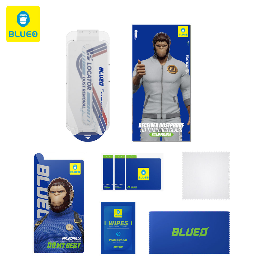 Blueo - Anti-Dust HD Glass with Applicator Pro - iPhone 13 / iPhone 13 Pro / iPhone 14 / iPhone 16e / iPhone 17e - Black