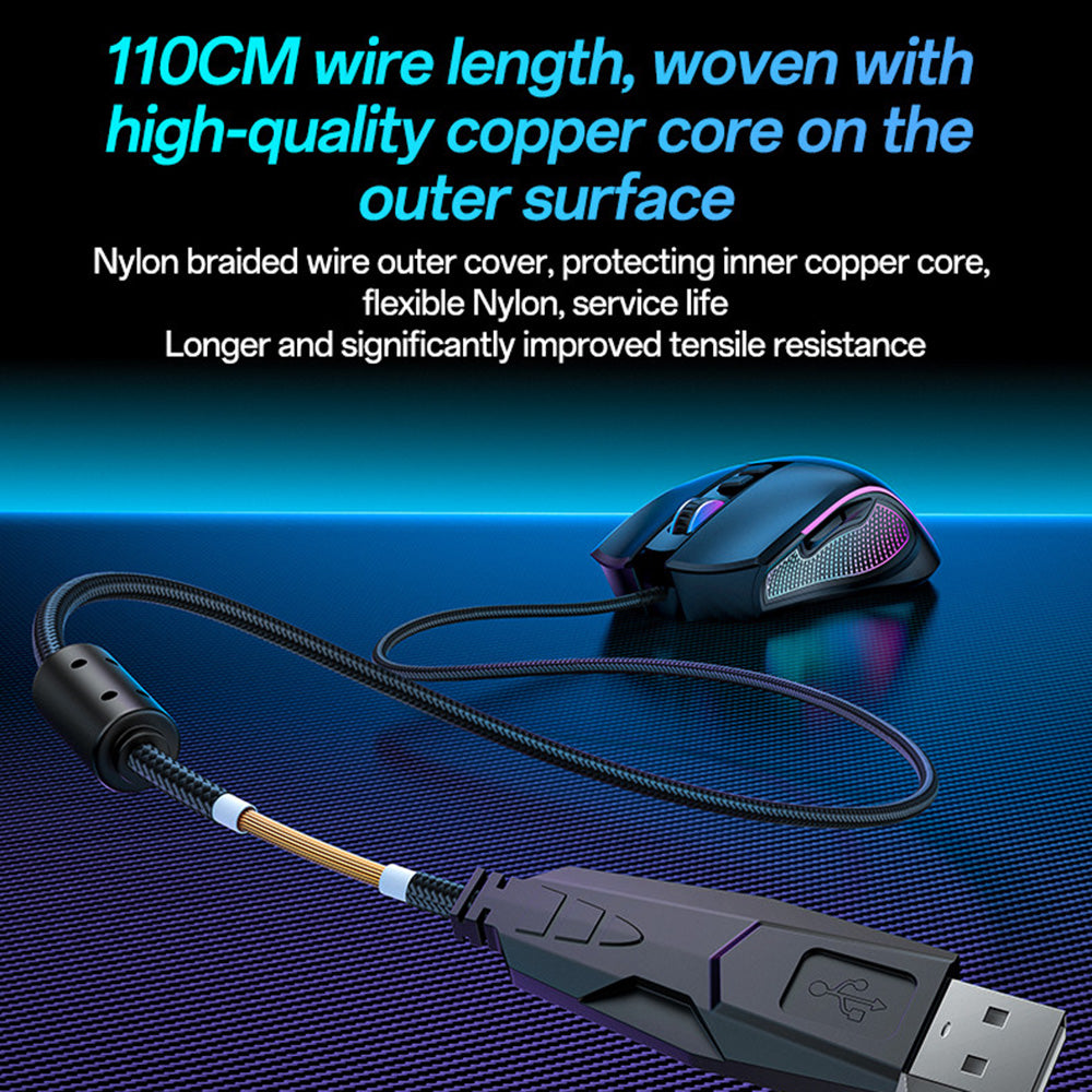 Yesido - Wired Gaming Mouse (KB20) - with RGB Light, DPI:1000-7200, USB, Windows/XP/7/8/10/11/MAC 05, 110cm - Black