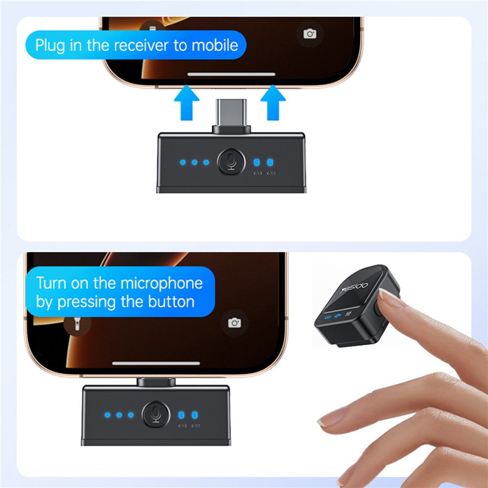 Yesido - Lavalier Microphone 2in1 (KR19) - Magnetic Button, CD-Quality Audio, 360° Omnidirectional, 600mAh, 2.4GHz - Bla