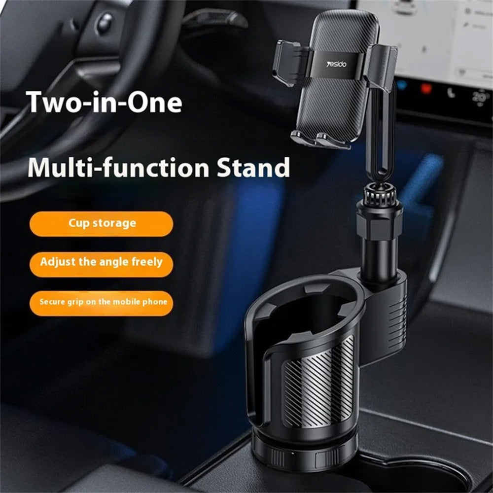Yesido - Car Holder 2in1 (C273) - Cup Storage and Phone Mount, Flexible Viewing Angles, for 4.7 to 7.2inches Phones - Bl