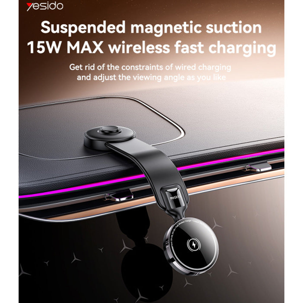 Yesido - Car Holder with Wireless Charging (C316) - for Dashboard, N52 Magnets, Flexible, Smart Power Control, 15W - Bla