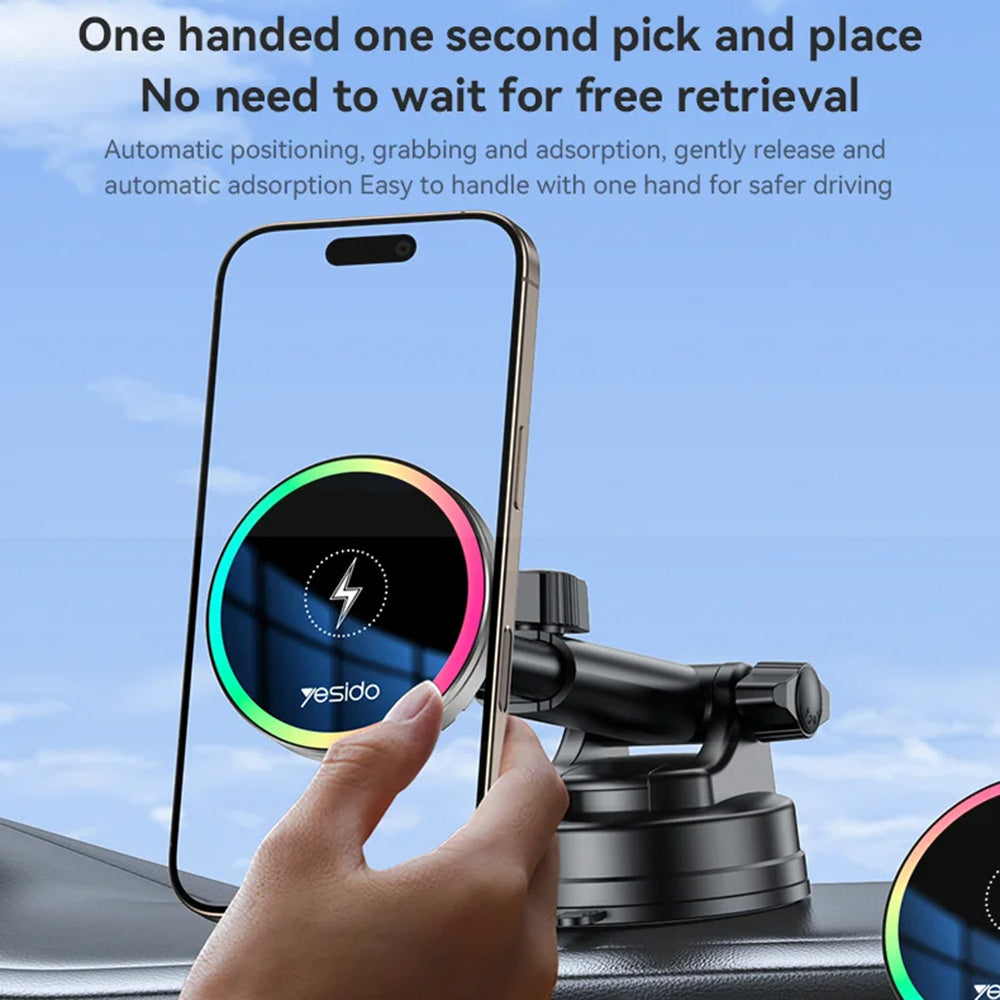 Yesido - Car Holder with Wireless Charging (C315) - for Air Outlet/Dashboard, Magnetic, Intelligent Management, 15W - Bl