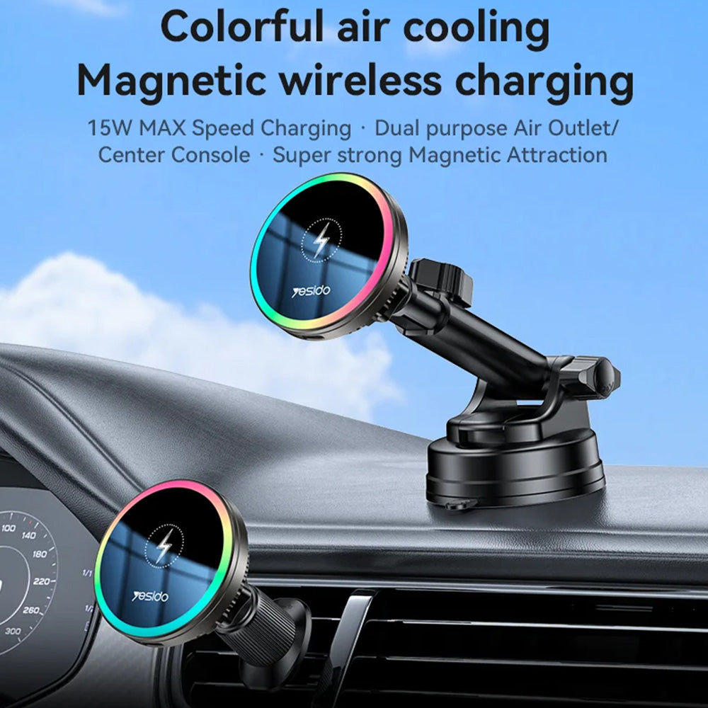 Yesido - Car Holder with Wireless Charging (C315) - for Air Outlet/Dashboard, Magnetic, Intelligent Management, 15W - Bl