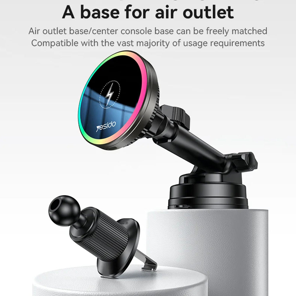 Yesido - Car Holder with Wireless Charging (C315) - for Air Outlet/Dashboard, Magnetic, Intelligent Management, 15W - Bl