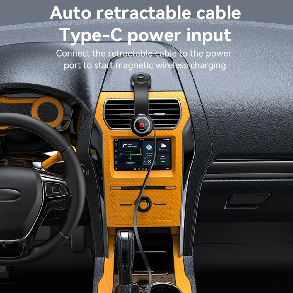 Yesido - Car Holder with Wireless Charging (C314) - for Dashboard, with Retractable Cable, Type-C, N52 Magnets, 15W - Bl