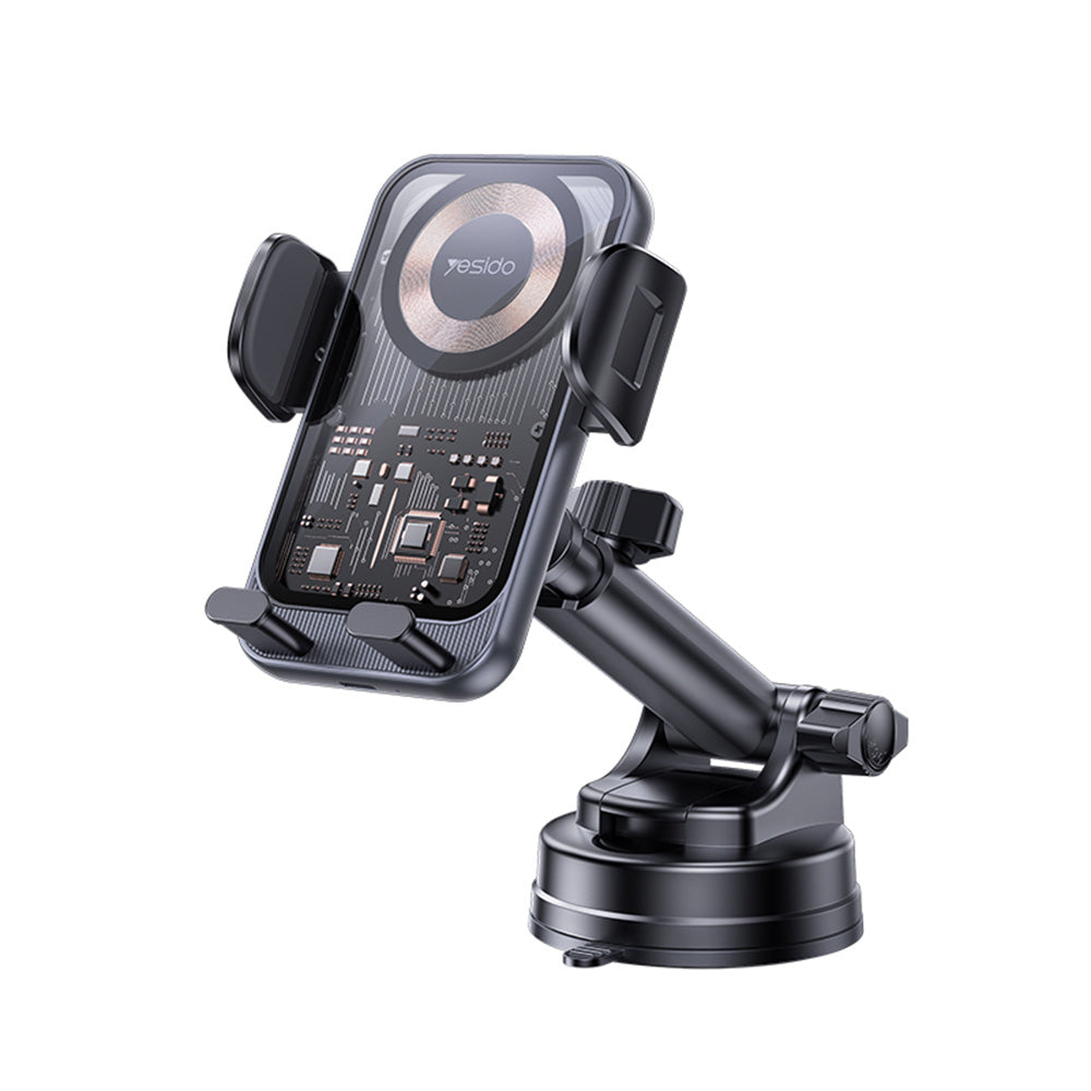 Yesido - Car Holder with Wireless Charging (C307) - for Dasboard, Electric Lock, Transparent Design, Smart Chip, 15W - B