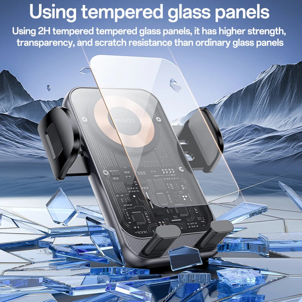 Yesido - Car Holder with Wireless Charging (C307) - for Dasboard, Electric Lock, Transparent Design, Smart Chip, 15W - B