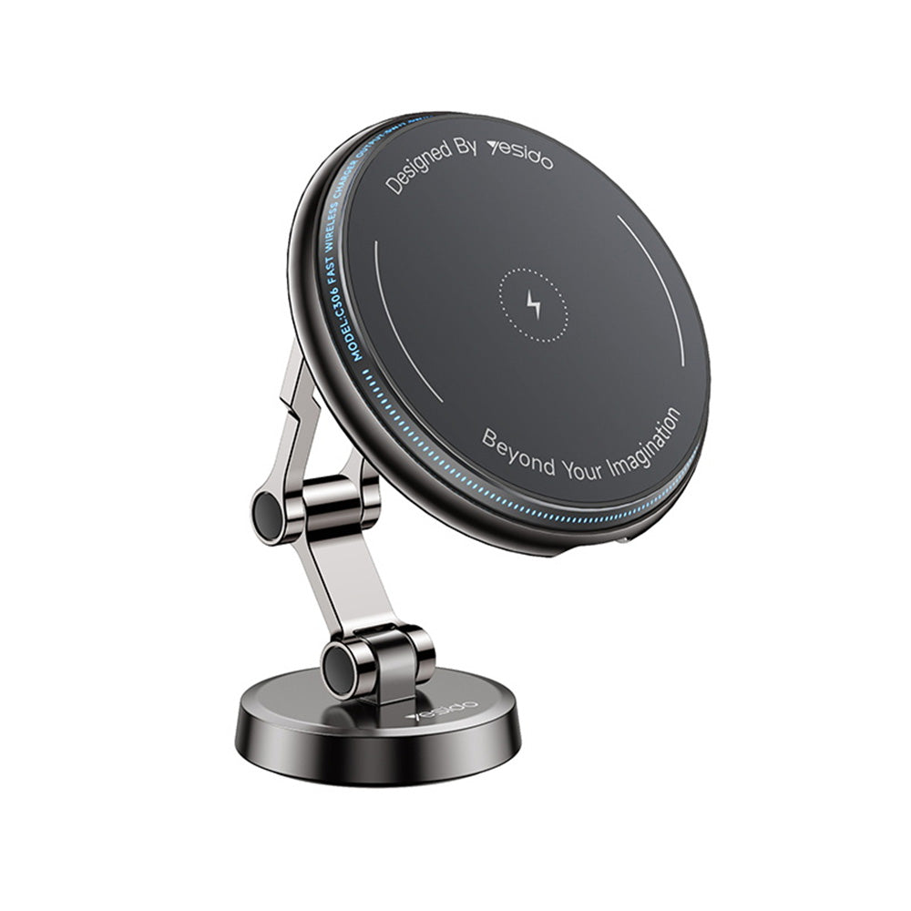 Yesido - Car Holder with Wireless Charging (C306) - for Dashboard, Anti Shake, Zinc Alloy, 15W - Black