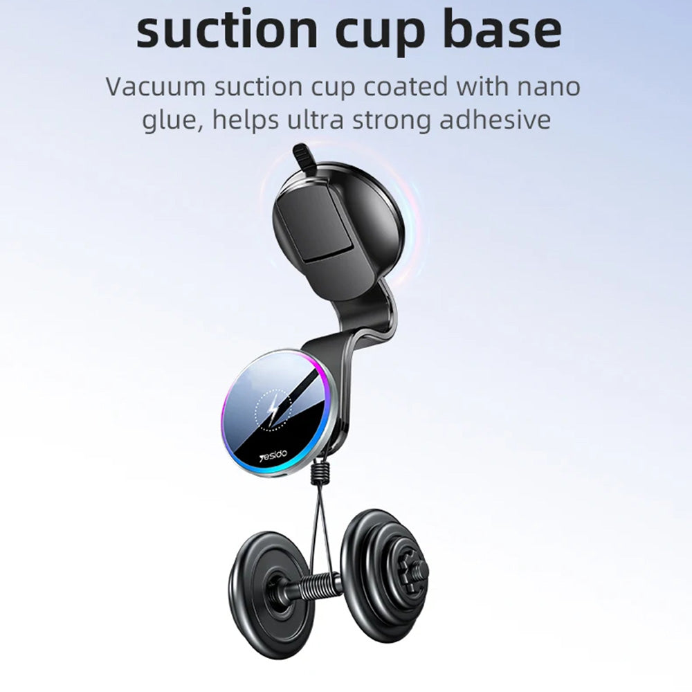 Yesido - Car Holder with Wireless Charging (C292) - for Dashboard/Windshield, LED Indicator, Bendable Clamp Arm, 15W - B