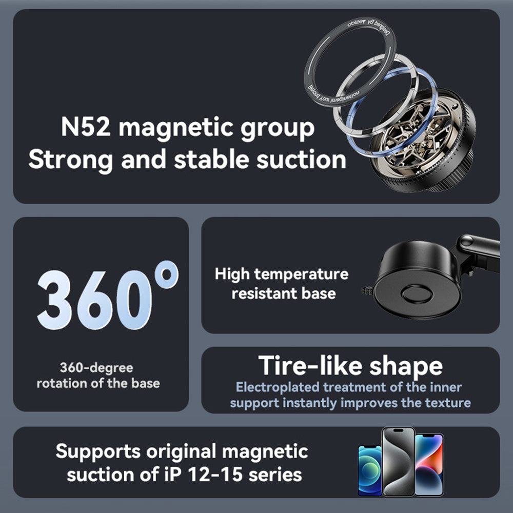 Yesido - Car Holder (C266) - Magnetic N52, for Dashboard, 360 Base, Telescopic Clamp Arm, Unique Design, 4.7-7.2 inch - 