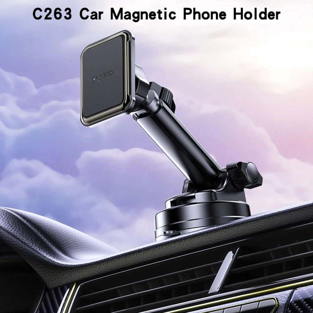 Yesido - Car Holder (C263) - Magnetic, for Dashboard/Windshield, 360°, Telescopic Clamp Arm, Universal - Black