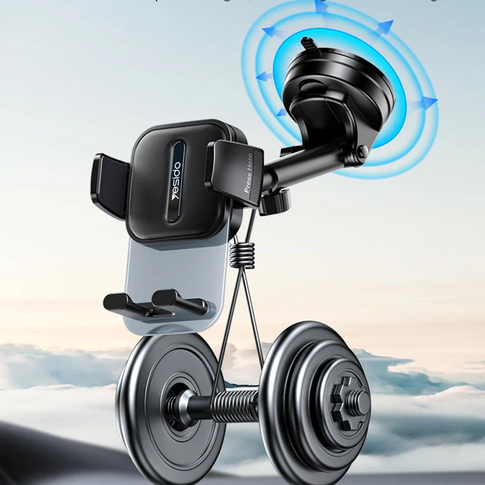 Yesido - Car Holder (C261) - for Dashboard/Windshield, 360°, Anti-slip, Transparent Panel, Telescopic Arm, Auto Clip - B