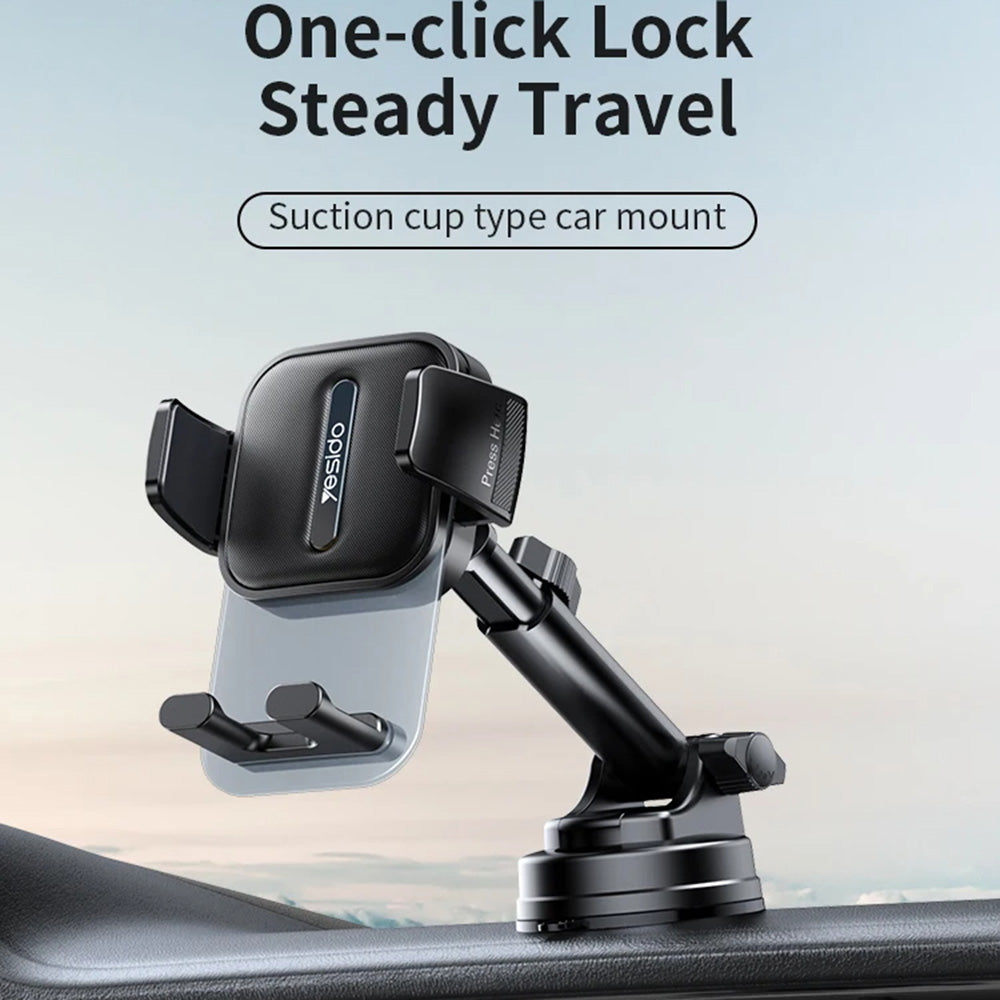 Yesido - Car Holder (C261) - for Dashboard/Windshield, 360°, Anti-slip, Transparent Panel, Telescopic Arm, Auto Clip - B
